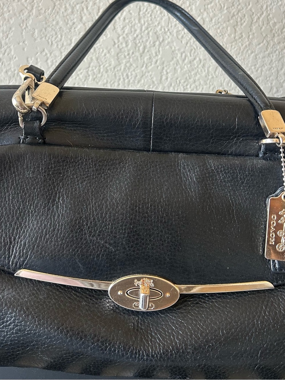 Coach Black Leather Satchel with Gold-Tone Hardware
